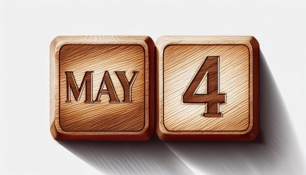 Illustration of wooden blocks with date 4 May. Day and month, simple calendar