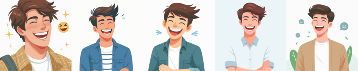 Vector of a young man laughing.