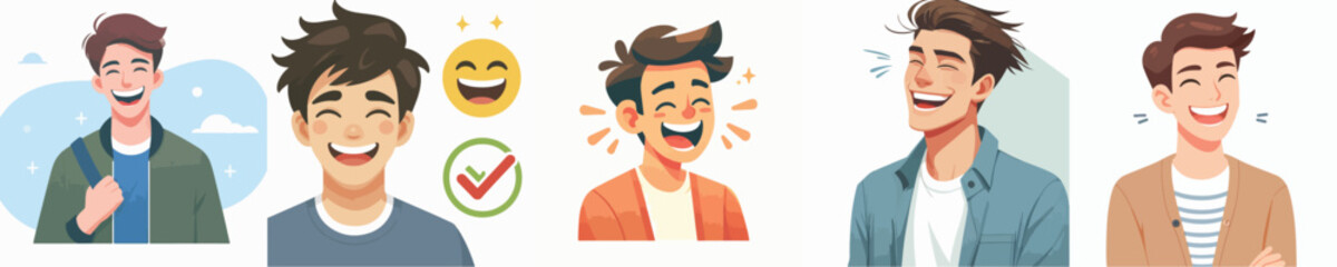 Vector of a young man laughing.
