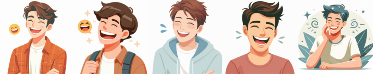 Vector of a young man laughing.