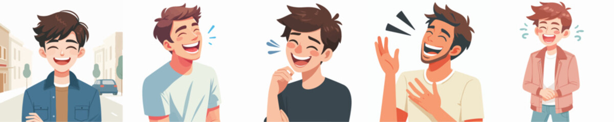 Vector of a young man laughing.