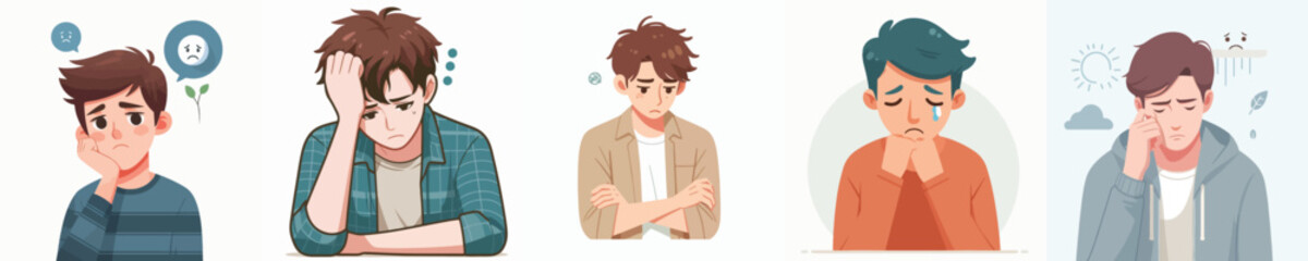 Vector of a young man feeling sad.