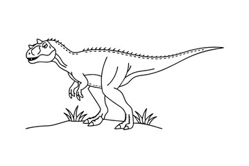 Carnivorous Dinosaur Standing On Grass Line Art Illustration Stock Image