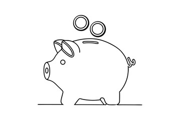 Piggy Bank Outline With Coins Symbolizing Savings And Financial Future Investments
