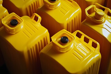 Yellow plastic containers motor oil jugs