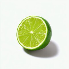 Halved green lime fruit close up on white background