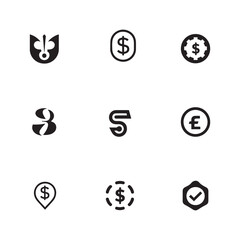 Minimalist Black and White Financial Icons — Currency, Economic, and Banking Symbols