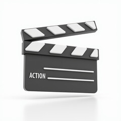 Rendered Movie Clapperboard with White Stripes and Action Slate Floating in Air 3D