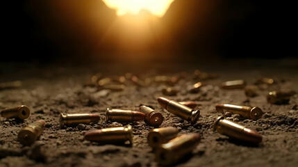 Scattered Ammunition On Ground At Sunset