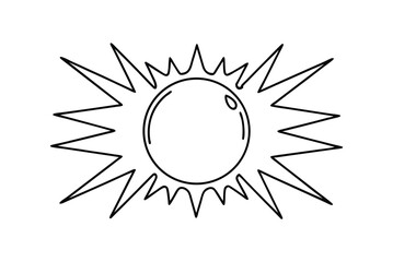 Black And White Outline Illustration Of A Shining Sun With Long Spikes
