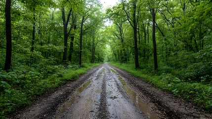 Fototapeta premium Forest Dirt Path Under Canopy Of Green Trees