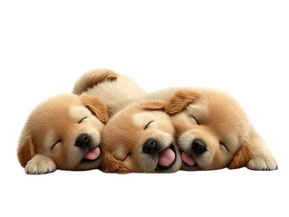 Fototapeta premium Adorable golden retriever puppies sleeping together in a cozy room heartwarming scene