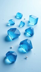 Fototapeta premium Geometric blue ice fragments on a white surface , clean, surface
