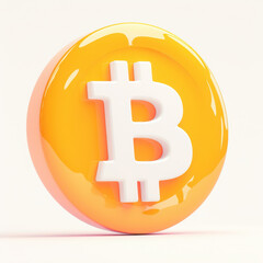 Obraz premium Bitcoin symbol in a glossy yellow orb, suitable for digital finance themes.