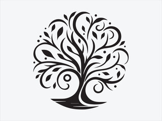 Tree of Life with Calligraphy Branches Silhouette for Artistic, Cultural, and Spiritual Nature