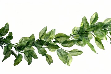 Lush green vine with detailed leaves, isolated on a white background, perfect for nature-inspired designs