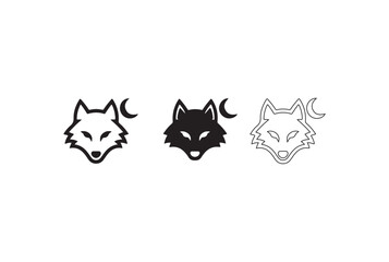Three stylized wolf head illustrations under the moon.