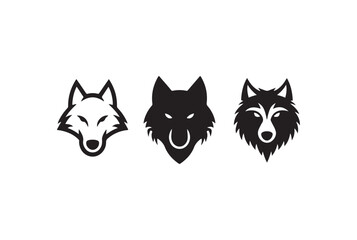 Three stylized wolf head silhouettes in black and white.