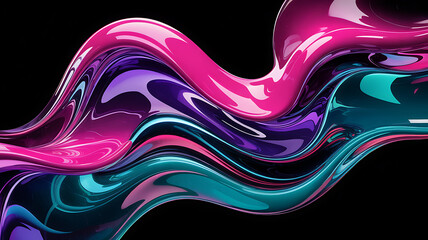 Dynamic waves of magenta purple and teal blend together in a mesmerizing dance vibrant and fluid against a stark black background showcasing a modern artistic expression.