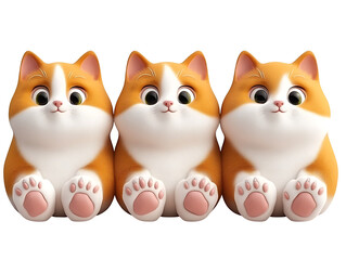 Charming tiny orange tabby kittens in two rows playful setting cute figurines whimsical view