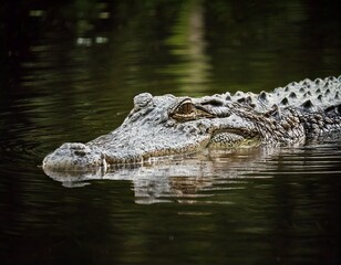 Crocodiles are swimming in the lake, Close up view
