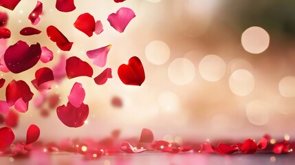 Obraz premium Falling Rose Petals with Bokeh Background Creating a Romantic Atmosphere for Celebrations
