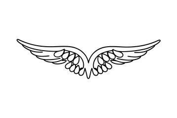 Stylized Angel Wings Illustration Simple Black Outline On A White Background