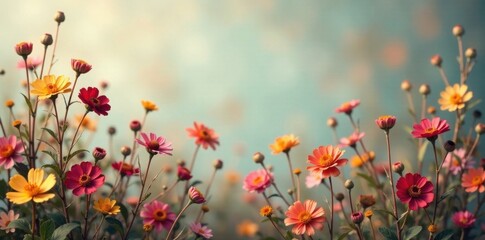 Dried flowers and foliage in a soft focus against a muted vintage floral background, flower motifs, vintage flowers