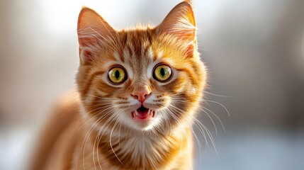 Closeup Portrait of a Playful Orange Tabby Cat with Bright Green Eyes in Natural Light
