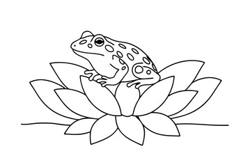 Black And White Frog On Lotus Flower Outline Simple Illustration Design