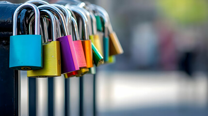 Colorful Padlocks Attached To A Metal Fence