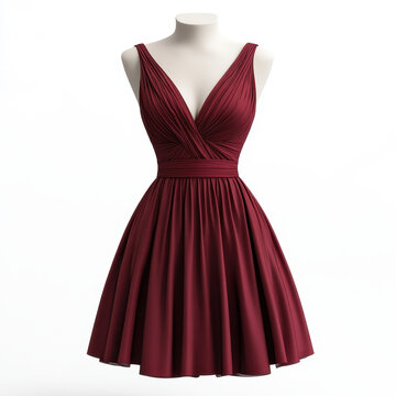 Burgundy bridesmaid dress - V-neck, short, elegant.