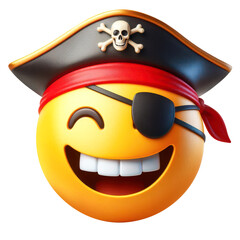 Pirate Emoji Icon &ndash; 3D Smiley Face with Hat, Eye Patch, and Red Bandana. PNG Image