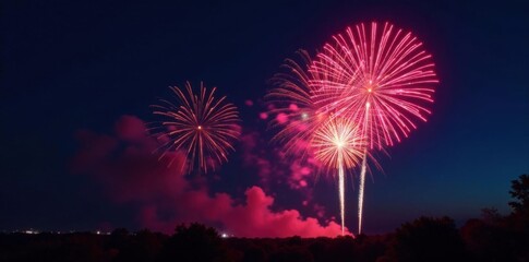 Colorful fireworks exploding in the sky at night,  firework show,  pyrotechnics display,  night sky