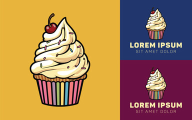 Cupcake Dessert Icon Logo with Soft Texture and Playful Colors