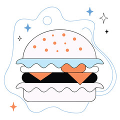 Colorful Cheeseburger Vector Illustration with Detailed Layers

