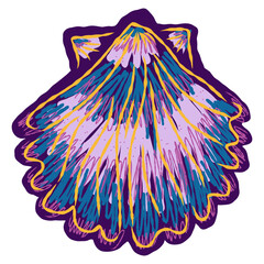 Shell in stylized technique. Marine world, shell texture, pencil marker strokes. Vector element