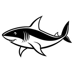 Fototapeta premium Blac shark silhouette of vector simple shark vector silhouette black color for animal element idea shark vector silhouette and Black shark image in white background