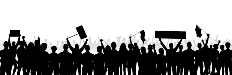 banner Protest crowd holding up placard style isolated on white background