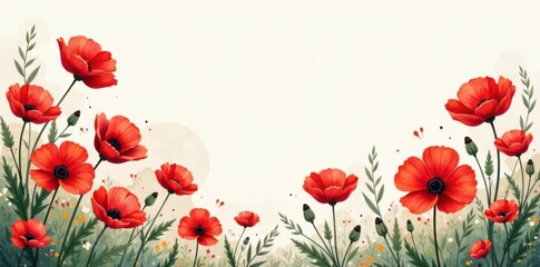Obraz premium Whimsical illustration of red poppies in a watercolor style, flowers, illustration