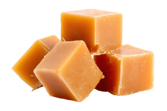 caramel cubes isolated on white or transparent png