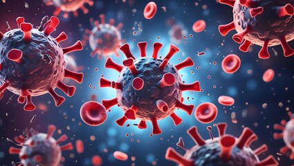 Virus and Blood Cell Interaction Under Microscope in 3D