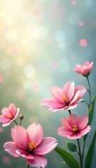 Fototapeta premium Delicate garden scene with floral swirled petals on a soft abstract background, flowers, bloom, swirly