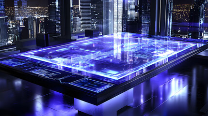 AI interface projected in mid-air with complex data visualizations and neural networks 