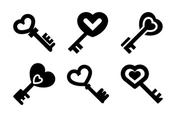 Set of heart shaped key icon