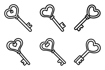 Set of heart shaped key icon