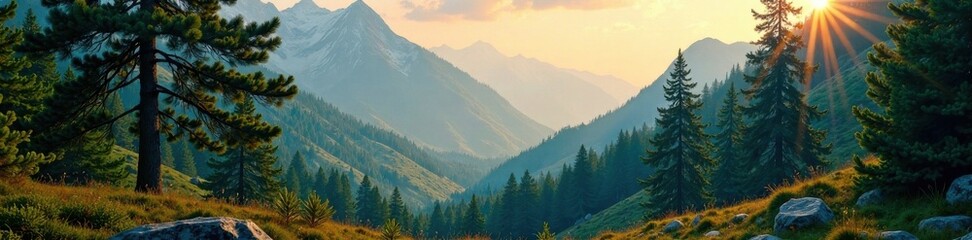 Forest Landscape with Pine and Spruce, nature, pine tree, spruce tree