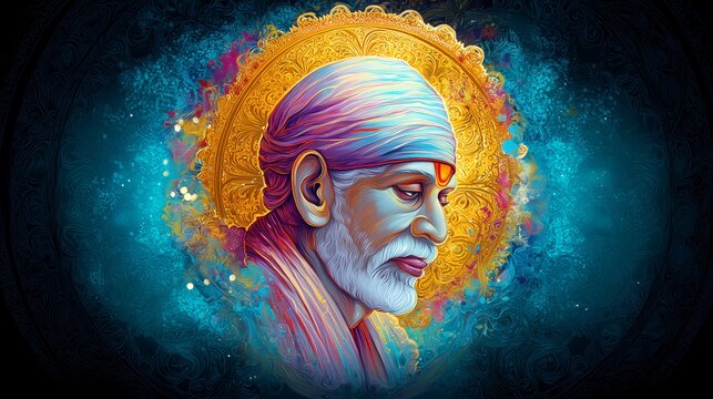 Spiritual Side Portrait of Sai Baba of Shirdi With Radiant Golden Halo, Symbolizing Peace, Enlightenment, and Sacred Devotion