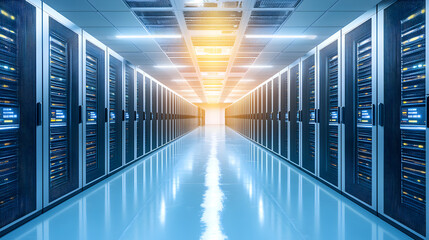 AI-powered supercomputer with glowing elements, representing the immense processing capacity and intelligence of modern machines 