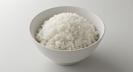 Perfectly Steamed White Rice Served In Ceramic Bowl On Clean Background